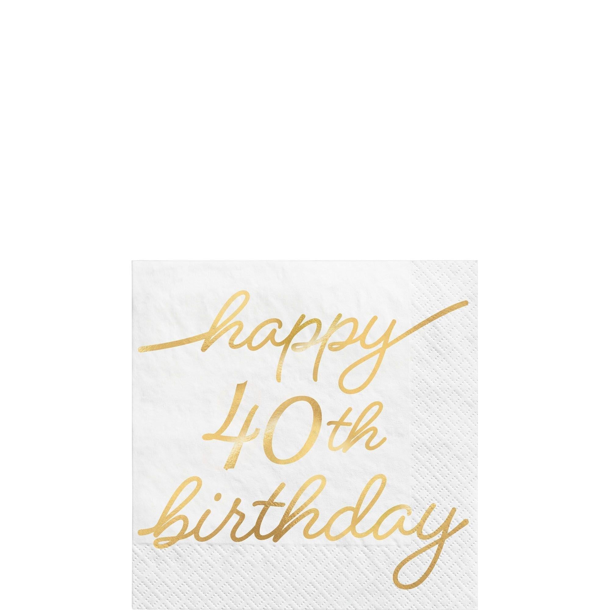 Metallic Golden Age Happy Birthday Paper Beverage Napkin, 5in, 16ct, Ages 40, 50, 60